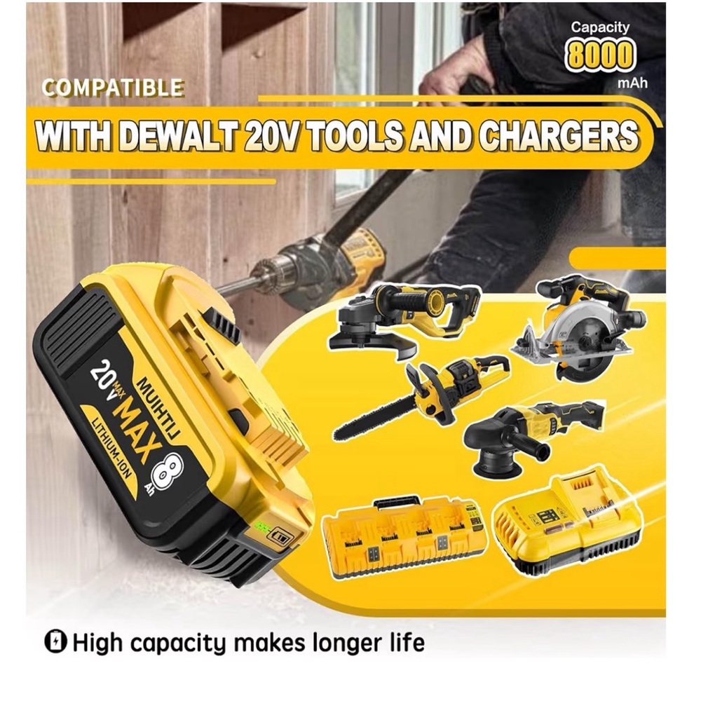 8.0Ah Replacement Battery for DeWalt 20V Max Compatible DCB200-DCB205 - Picture 4 of 7